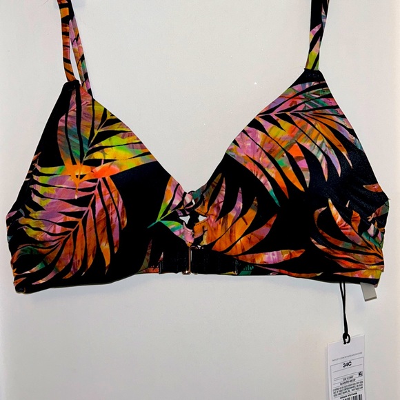 NWT Shade & Shore black/tropical leaves print bikini‎ top - sz 34C - Picture 1 of 7